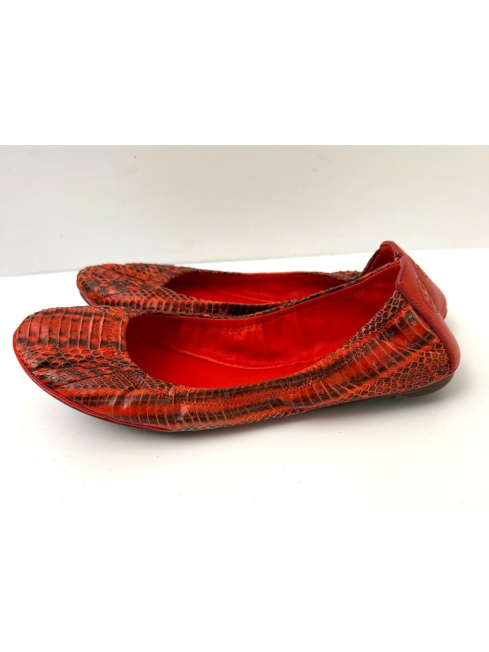 TORY BURCH Women’s Size 9.5 M Orange Snake Embossed Leather Ballet Flats